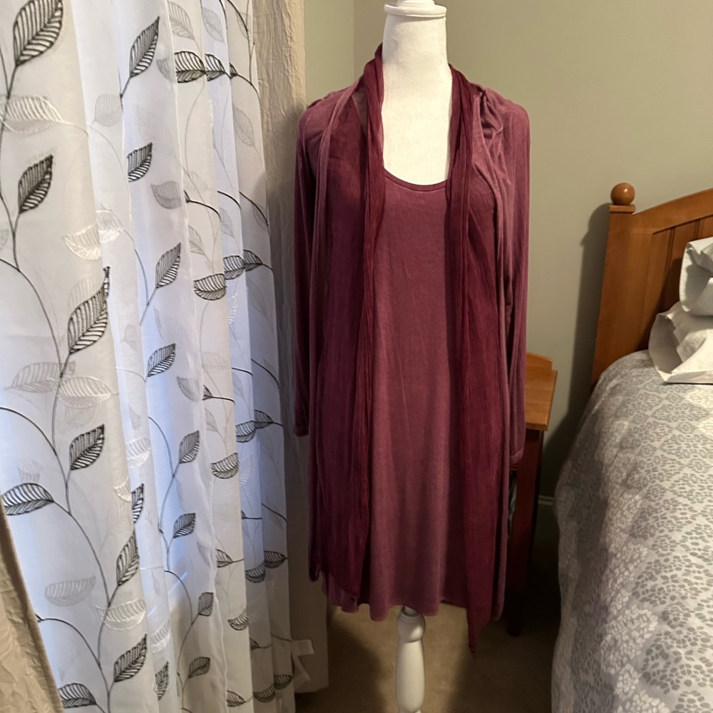 NWT Elegant deep Maroon/Purple Tunic/Dress with Matching Cardigan S/M